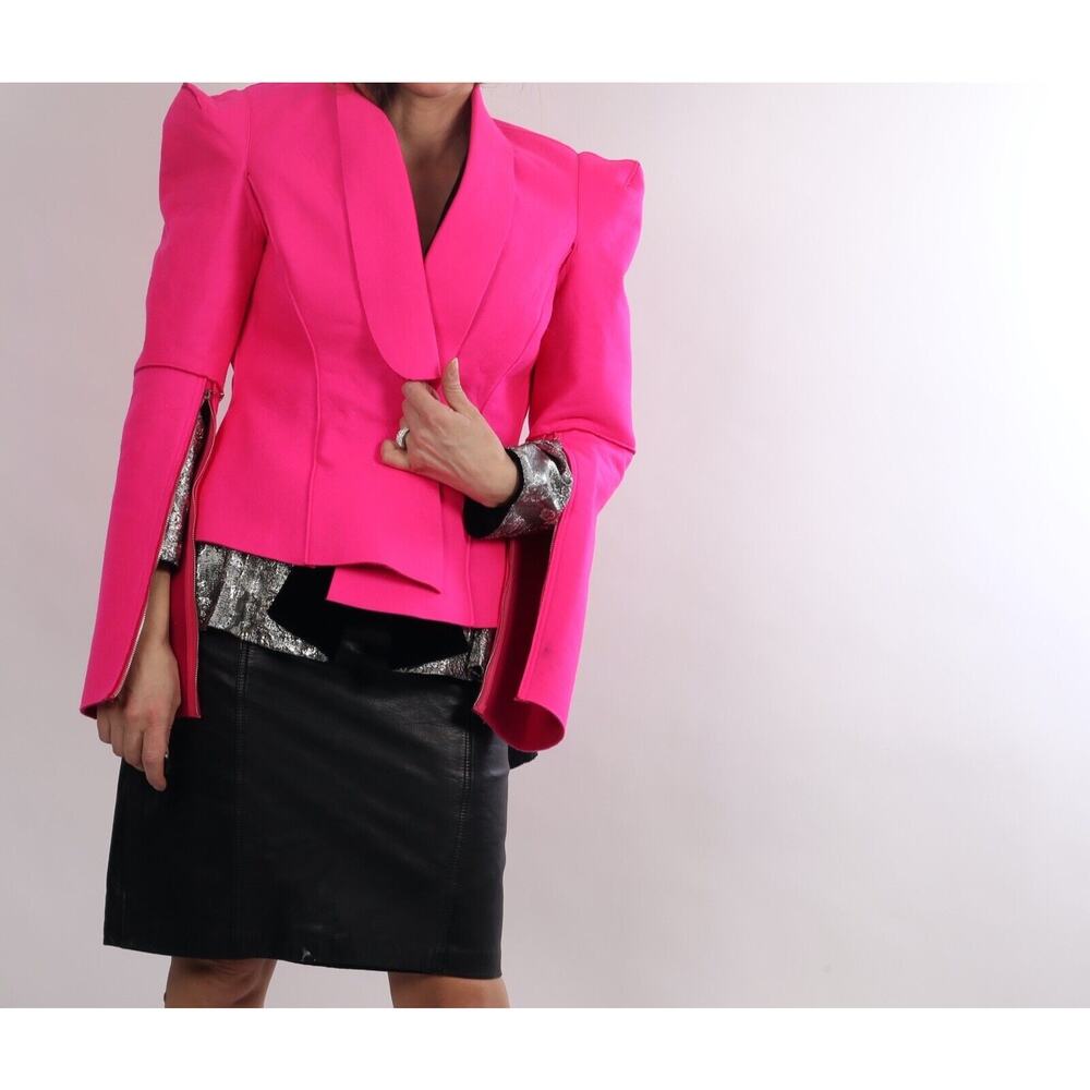 Nicki Minaj Hot Pink Zip Sleeve Merino Wool Corset Peplum Blazer Jacket Size S